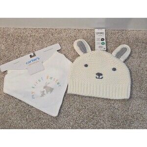 Carters Easter bib & knit bunny hat